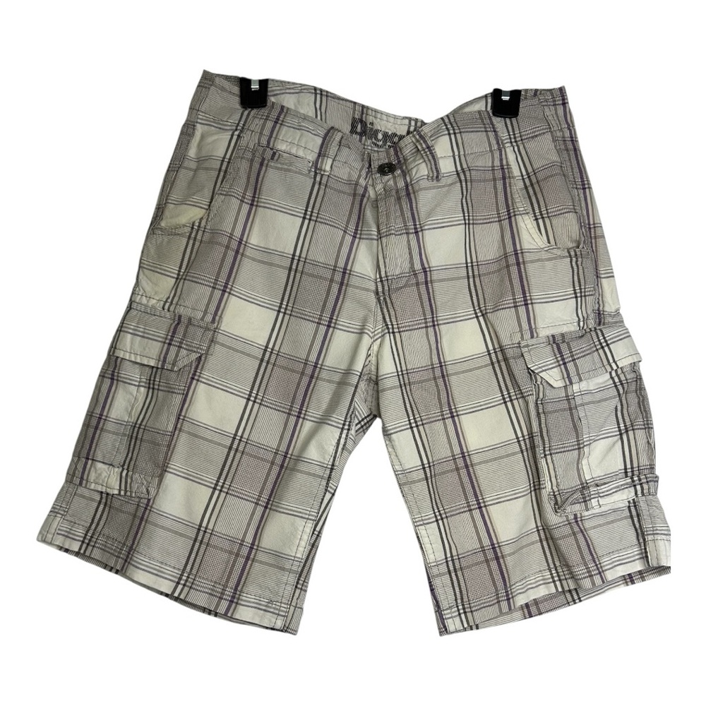 Men's Plaid Cargo Shorts - Cream and Gray